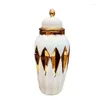 Storage Bottles Gold-plated Ceramic General Tank Jar With Lid Ginger Jars White Porcelain Jewelry Box Desk Decoration Flower Arrangement