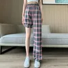 Damenhosen Mode Frauen Casual Plaid Hosen Lose Hohe Taille Damen Breites Bein Lange Bequeme Streetwear Y2K Sportspant Wischen