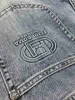 Jeans de designer de luxo masculino bolso aço impresso jeans primavera e outono marca de moda juventude magro ajuste elástico simples personalizado versátil calças cortadas