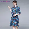 Jurken Tesscara Vrouwen Herfst Elegant Denim Overhemd Hoge Kwaliteit Vintage Party Gewaad Femme Runway Dot Designer Lente Casual Vestidos