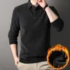 Men's Polos 2023 Warm Polo Shirt Long Sleeve Fleece Winter and Autumn Clothing for Male Korean Solid Casual Tshirt 231215