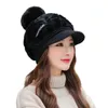 Berets Warm Winter Hat Embroidered Letter Hair Ball Baseball With Thick Plush Imitation Fur Earflap For Women