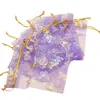 10x12cm 100 stcs Lot Purple Butterfly Print Wedding Candy Bags Sieraden Pakken Drawable Organza Bags Party Gift Pouches321Z