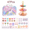 Kitchens Play Food Children's Freend Play Afternoon TEA Plastic Unicorn Cup Cake Cake Toy Ensemble Boîte de rangement exquise Cadeau d'anniversaire pour Girl Xpy 231216