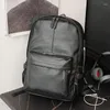 Sırt çantası basit tasarım erkekler lüks yumuşak pu deri erkek dizüstü bilgisayar çanta geri paketi sıradan katı öğrenci okul çantası