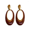 Dangle Earrings Korean Big Hollow Oval Enamel For Women Fashion Jewelry Wine Red Black Circle Earings Wholesale