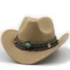 Chapeaux à large bord Seau Laine Femmes Hommes Western Cowboy Chapeau pour Gentleman Lady Jazz Cowgirl avec cuir Cloche Church Sombrero Caps 231216