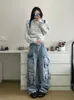 American Street Workwear Multi-pocket Heavy Lndustry Design Jeans Female Y2K Gothic Fashion Punk Style Loose Floor Wide-leg Pant