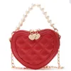 Handbags Pearl Handle Girls Mini Shoulder Messenger Bag Princess Wallet Coin Purse Handbags Cute Children's Heart-shaped Crossbody Bags 231216