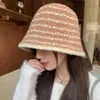 Berets Stripe Fisherman Cap Fashion Mixed Color Warm Bucket Headdress Wool Plush Visors Winter