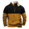 Herrtröjor tröjor mode tröja halvt zip plysch varm sport topp vintage kontrast färg lapptäcke långärmad daglig mångsidig män
