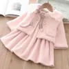 Ensembles de vêtements pour filles, ensemble de robe, automne et hiver, manteau pour bébé, princesse, deux pièces, couleur unie, 2023, 231215