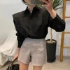 Blouses Femme Casual Lâche Manches Longues Femmes Blouse Solide Chic Panneau Volants Vintage Chemises Blanches Tempérament Coréen Fermeture À Pression Hauts