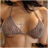 Navel & Bell Button Rings Navel Bell Button Rings Luxury Mesh Body Chain Bra Fashion Crystal Bikini Harness Lingerie Y Breast Woman Va Dhvvu