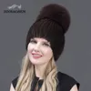 BeanieSkull Caps JINBAOSEN véritable chapeau de fourrure de vison pour les femmes d'hiver importé bonnet de vison tricoté avec fourrure de renard haute qualité femmes bonnets 231215