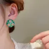 Boucles d'oreilles rondes en perles d'huile verte pour femmes, Style rétro français, bijoux de fête simples à la mode