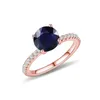 Cluster Rings GEM'S BALLET September Birthstone Vintage 8mm Round Blue Sapphire Engagement Ring 925 Sterling Silver Dainty Promise