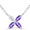 0.4Ctw Marquise Lab Gemstone Diamond Accent Floral Necklace In 14K White Gold