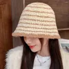 Berets Stripe Fisherman Cap Fashion Mixed Color Warm Bucket Headdress Wool Plush Visors Winter