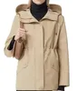 Damen-Trenchcoats Designer-Shop-Boutique Frühherbst neues einreihiges Design strahlt einen schlankmachenden und funktionellen Baumwoll-Trenchcoat mit Kapuze XSYT aus