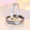 Cluster Rings 1 Pair 4mm Width Rhombus Overlap Opening Couple Ring Adjustable Copper Plated Platinum Engagement Finger Jewelry