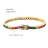 Bracelet en laiton 78 pouces 3 * 3 mm arc-en-ciel carré zircon tennis bracelet par or rhodium plaque hip hop rock unisexe chaîne de poignet bijoux 231215