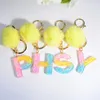 Keychains Exquisite Star Filling 26 Letter Resin Keychain With Pompom For Women Fashion Name Initial Key Ring Bag Charms Accessories Gifts