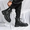 Boots Autumn Winter High-quality Black Motorcyclist Boot Men Fashion Platform Safety Boots Men High-top Leather Shoes Men botas hombre 231216