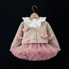 Pullover Korean Kid Set Baby Girls Pass Autumn Long Sleeve Children's Sweater Kirt Girl Lovely Print Pleated W S1032 231216