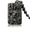 Pendentif Colliers Obsidienne naturelle avec perles chaîne Dragon Guan Gong Yu Hold Broadsword Knight Collier pour hommes femmes bijoux 22922 Dh0Kb