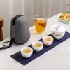 Service à thé Gaiwan en porcelaine de Jade peinte à la main, théière en céramique avec 3 tasses de thé, ensemble de voyage Portable, sac de verres, 2023