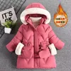 Manteau d'hiver pour filles, veste envoyer des gants, col en fourrure chaude, manteau de princesse, capuche, fermeture éclair, vêtements d'extérieur, Parka rembourrée en coton, combinaison de neige 2-8 ans 231215