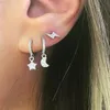 floating moon star charm 925 sterling silver earring High quality minimal dainty delicate tiny moon star drop cute girl gift silve266r