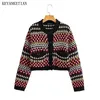 Womens Sweaters KEYANKETIAN Autumn And Winter Vintage Jacquard Knitted Cardigan Ethnic Retro Colorful Short Sweater jacket Women Top 231216