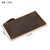 Wallets Vintage Crazy Horse Leather Men's Long Wallet With Large Capacity Zipper Phone Pocket Women's Clutch Bag