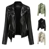 Vestes Femmes Femmes Zipper Cuir Court Veste Rivet Outwear Automne Cool Biker Basic Moto Manteau Minceur Taille