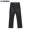 Jeans pour hommes Streetwear Hip Hop Pantalon en denim épissé Hommes Automne Lavé Noir Multi-poches Hommes à jambe droite