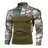 Herrtröjor utomhus fitness kamouflage jogging tröja långärmad militär casual stand-up krage topp