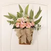 Dekorativa blommor Spring Leaf Peony Flower Basket Wreath Simulation Rattan Door Hanging Wall 6in