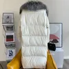 Women's Down Parkas Lagabogy Women Winter Big Real Silver Fox Fur Collar 90% White Duck Down Jacket Långt tjock varm lyx Parka Kvinnlig utkläder 231215