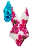 女性用水着ブーゲンビリアプリント1ピース水着とカバーアップビーチ出口ドレススタイルの水着セクシー /モノキニ