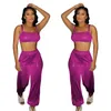 Calças femininas de duas peças Sexy Glitter 2 Roupas de aniversário para mulheres Co Ord Define Club Wear Crop Top e Party Nightclub Matching