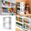 Portaoggetti Rastrelliere 2 livelli Slim Slide Girevole Pusl Rack Alimenti Shees Carrello da cucina Armadietto Caddy Accessori per spezie Drop Delive Dhu8O