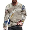 Camisetas para hombre Mundo Invierno Algodón Mosaico Bloque de color suelto Camiseta con estampado 3D Cuello redondo Manga larga Casual Top Polo Tee 231215