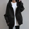 Damen Hoodies Sweatshirts Frauen Koreanischer Stil Zipup Harajuku Übergroße Feste Tasche Mit Kapuze Herbst Langarm Lose Baseballjacke 231215
