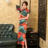 Robes décontractées Robe chinoise Cheongsam Qipao Femme 8 couleurs Grande section 4XL pour femmes Satin Retro Ramping Mode Vêtements Jeu 2023