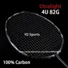 Rakiety badmintona czarne pełne włókno węglowe Ultralight 4U 82G STRUNG BADMINTON RACKET 22-30 funt Profesjonalny trening rakietowy rakiety prędkości 231216