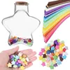 Garrafas de armazenamento 540 folhas origami estrela tiras coloridas sorte papel com frasco de desejo de vidro para artesanato de arte manual diy