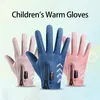 Skidhandskar Autumn Winter Children's Gloves Kids Reflektera lätt vattentät icke-halkfleece varm ridpojke skidflickor skoter handskar blixtlås 231216