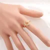 Moda minimalista pedrería CZ Luna estrella apertura 24 K KT fino oro sólido GF anillo encantador mujer joyería de fiesta lindo regalo 315o